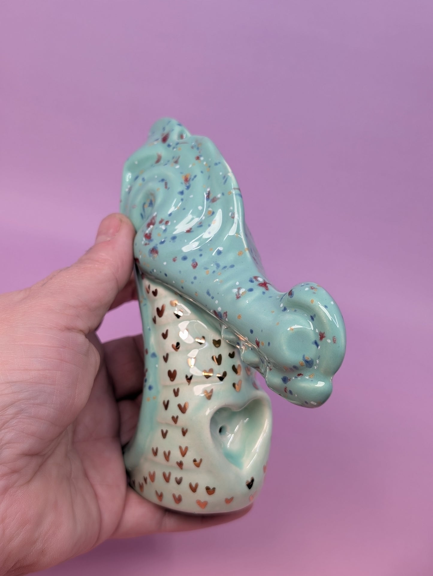 Dragon Pipe Heart Bowl w/ Gold Glaze