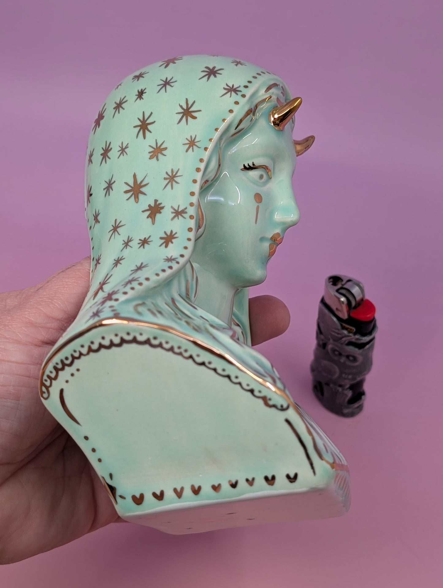 Horny Mary Ashtray with Gold Glaze