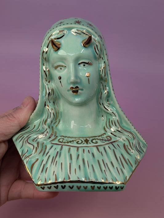 Horny Mary Ashtray with Gold Glaze