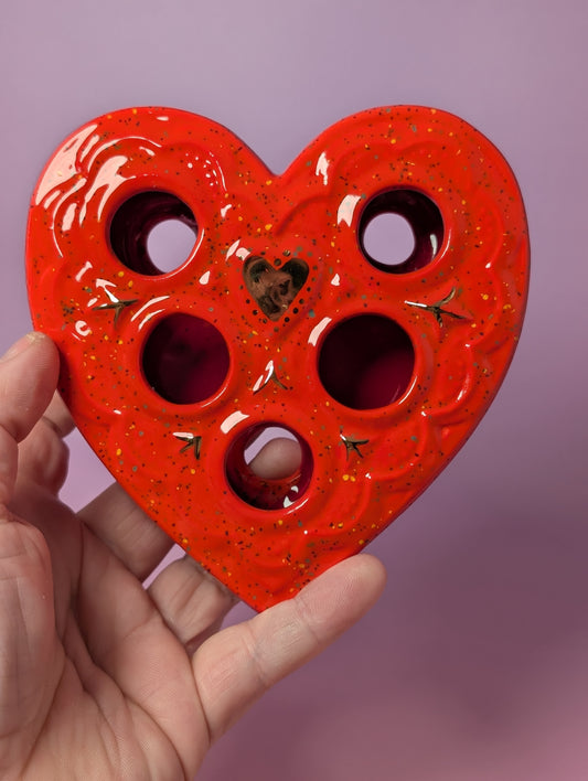 Heart Lipstick / Candle Holder with Gold Glaze