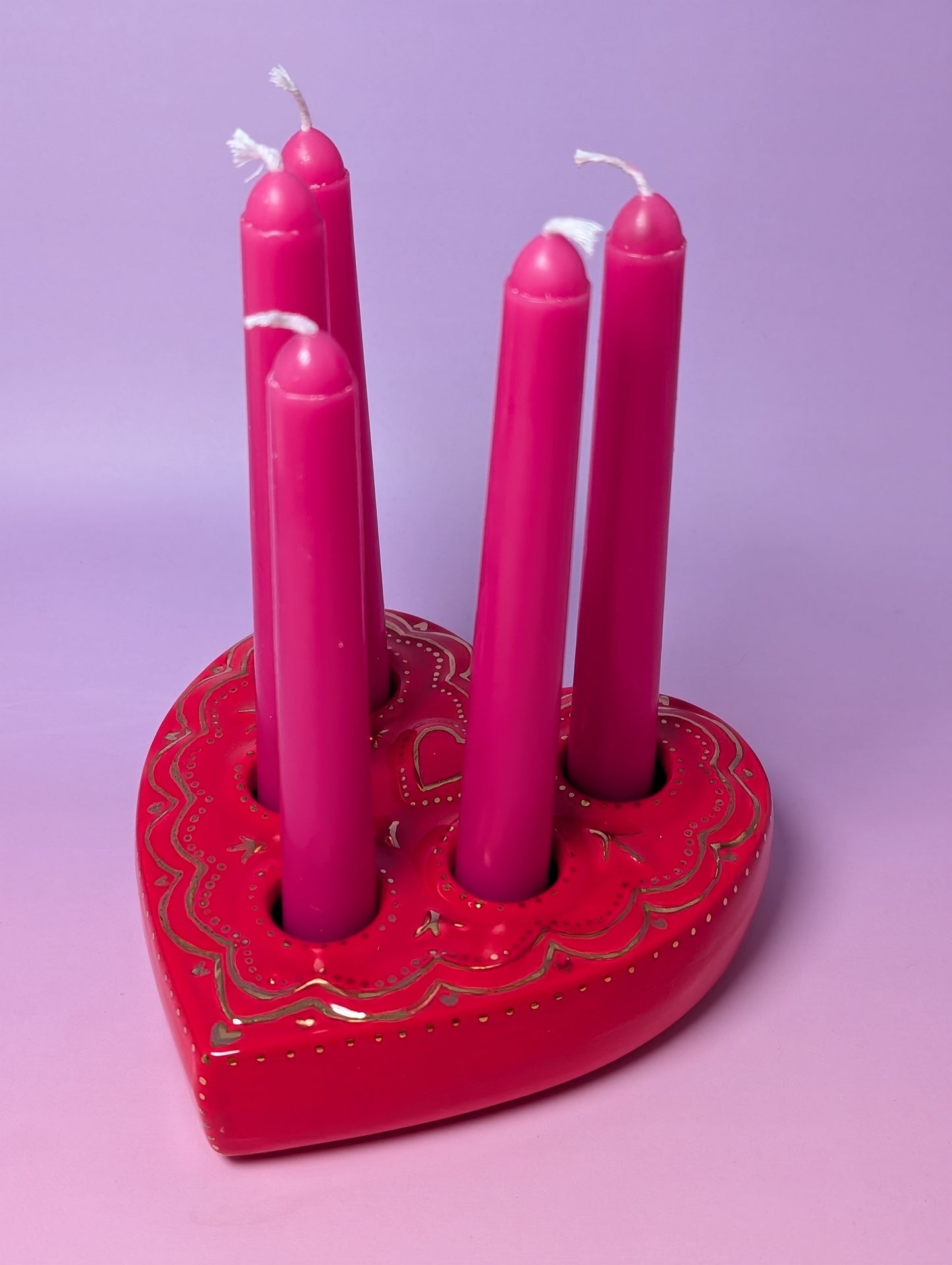 Heart Lipstick / Candle Holder with Gold Glaze