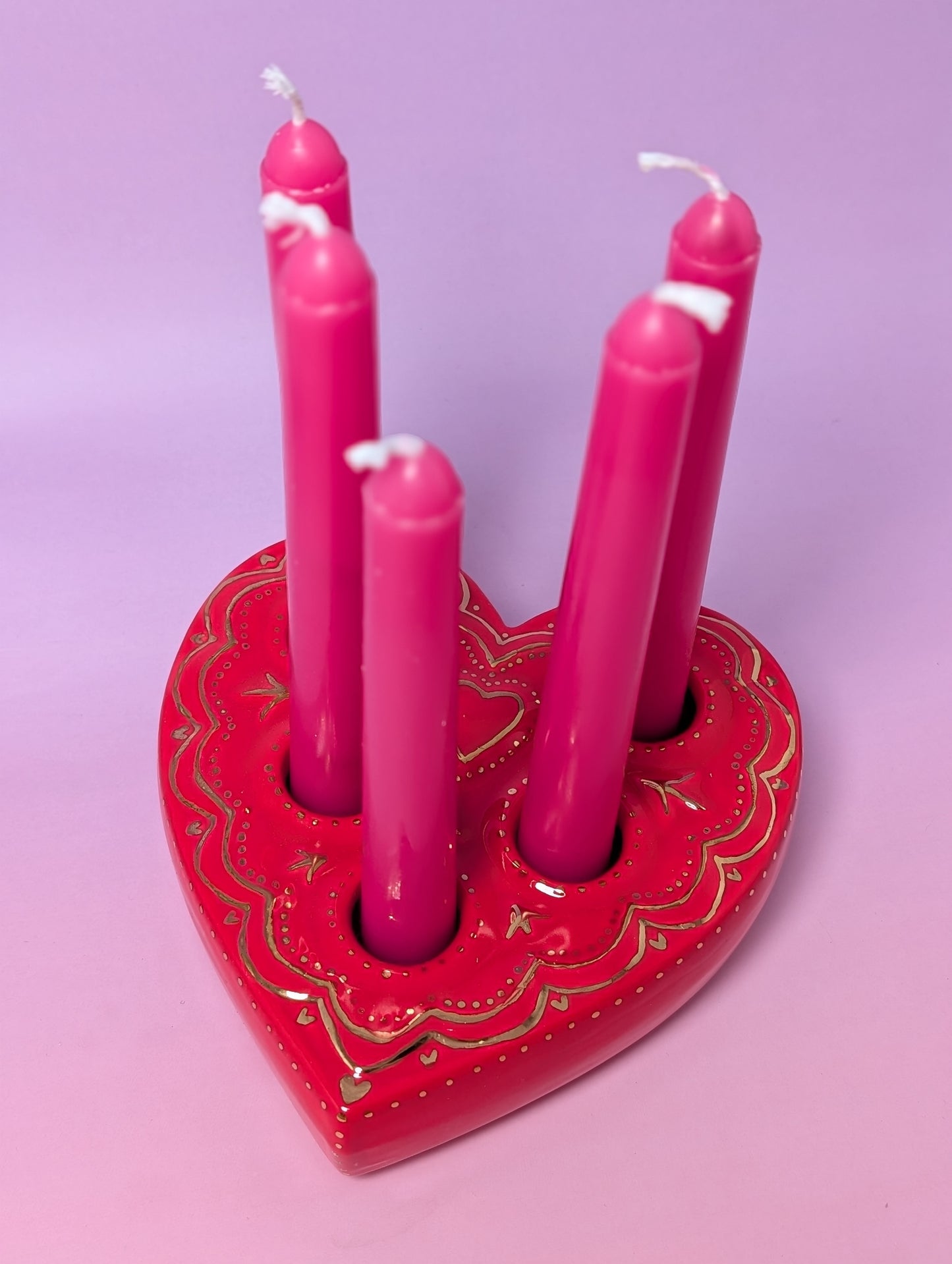 Heart Lipstick / Candle Holder with Gold Glaze