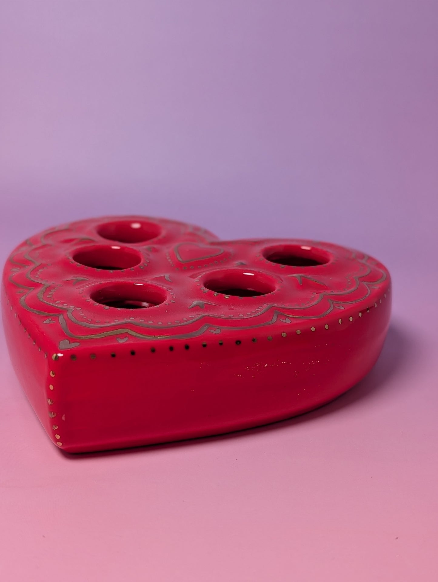 Heart Lipstick / Candle Holder with Gold Glaze