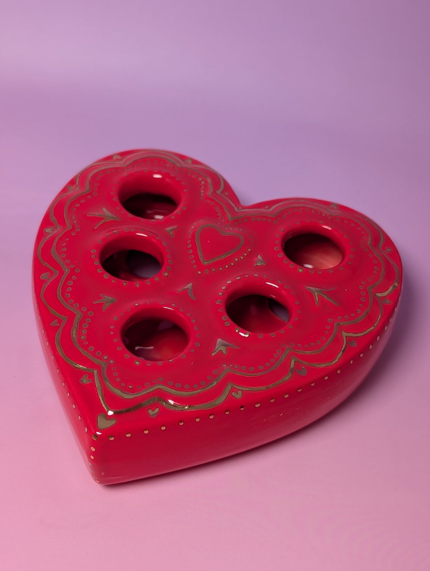 Heart Lipstick / Candle Holder with Gold Glaze