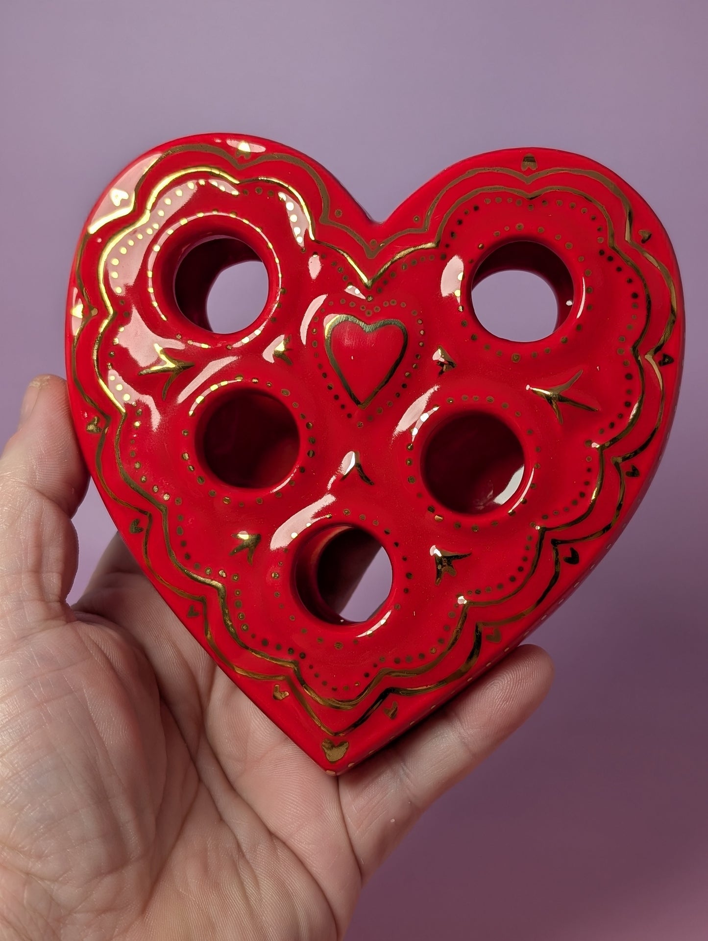 Heart Lipstick / Candle Holder with Gold Glaze