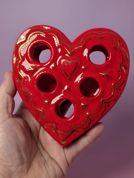 Heart Lipstick / Candle Holder with Gold Glaze
