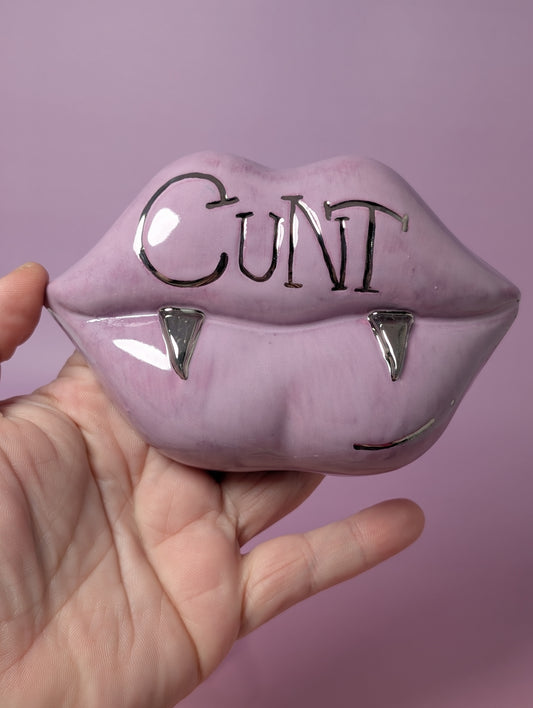 Cunty Lips Wall Hanging / Decor with Silver Glaze