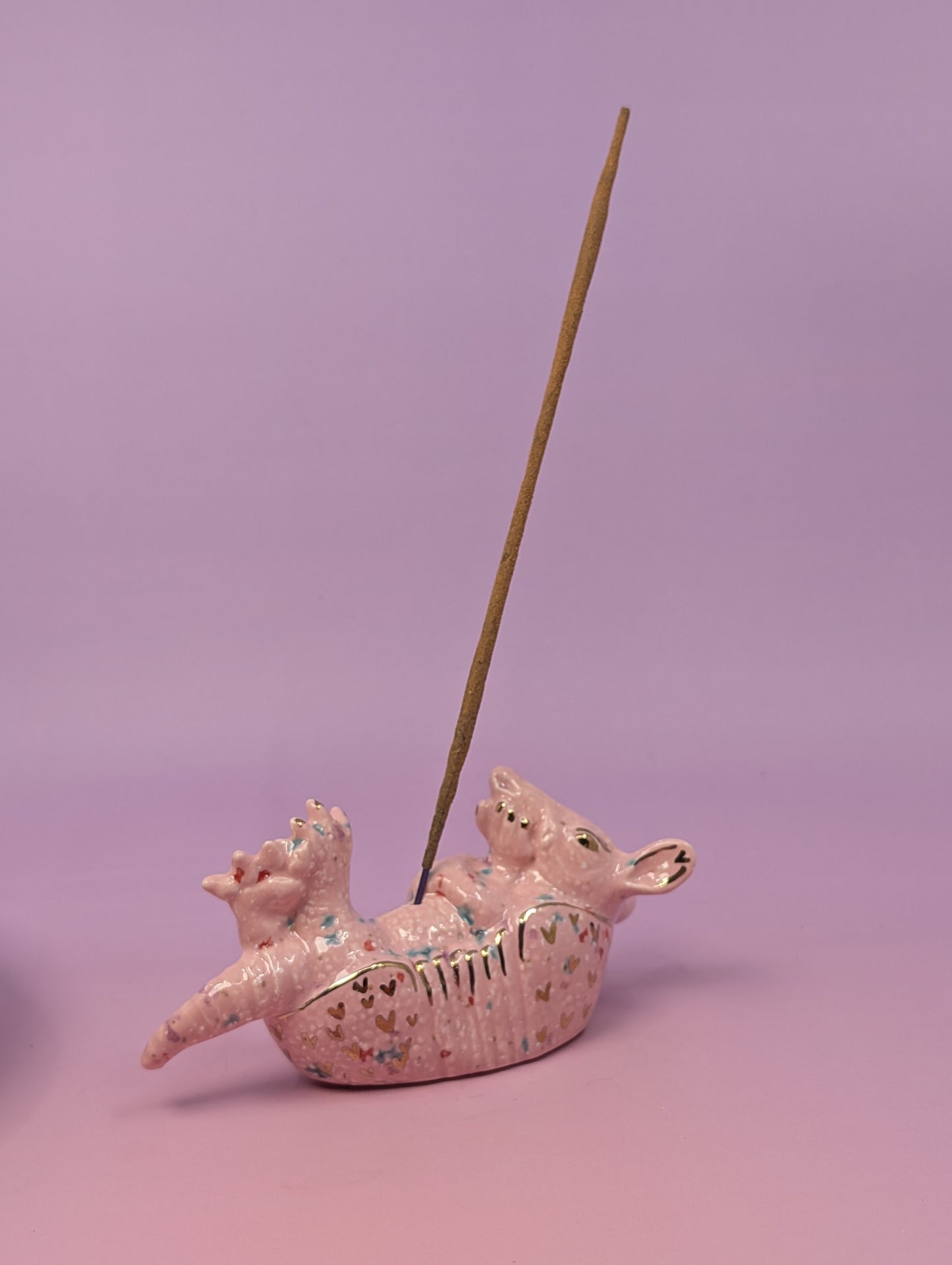 Armadillo Incense Burner with Gold Glaze