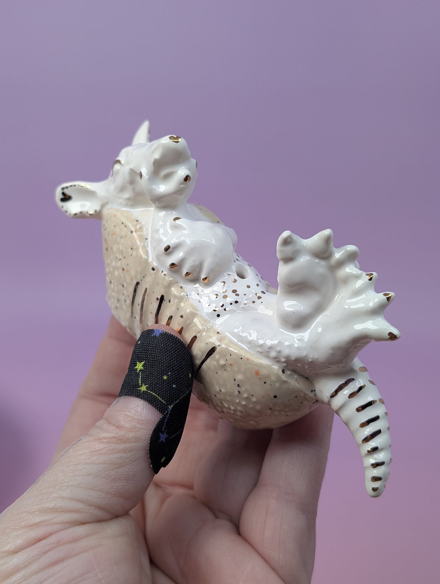 Armadillo Incense Burner with Gold Glaze