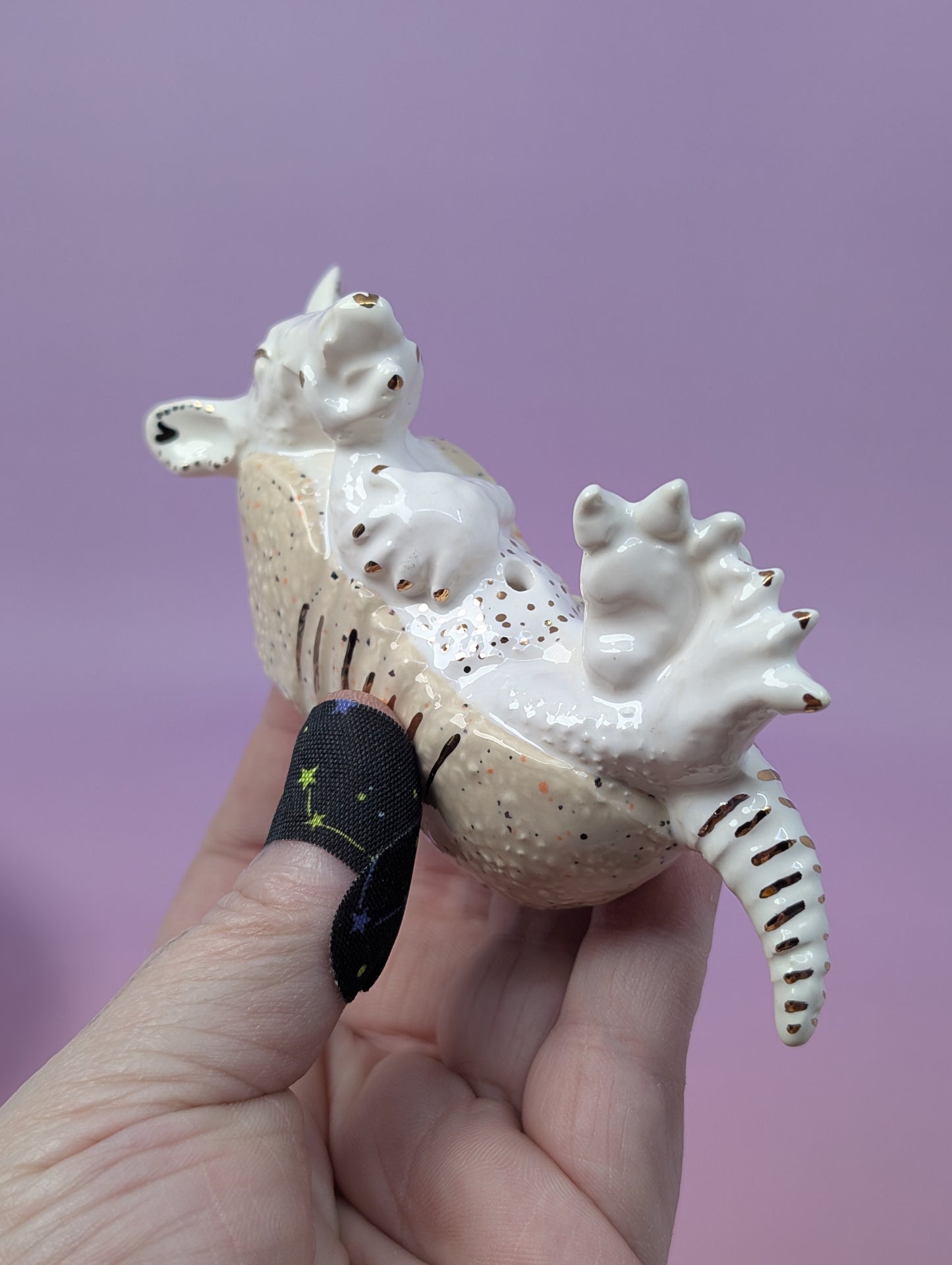Armadillo Incense Burner with Gold Glaze