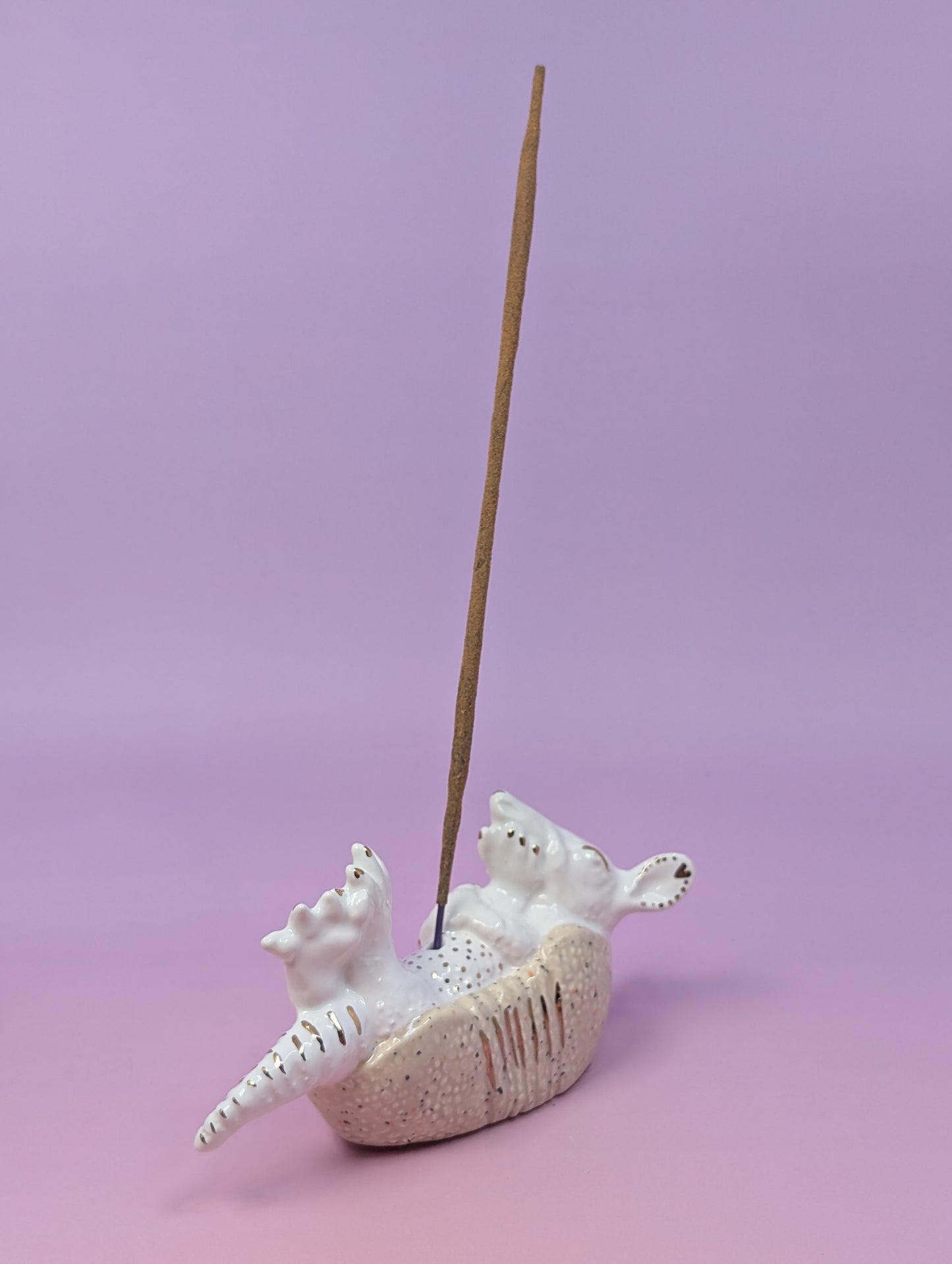 Armadillo Incense Burner with Gold Glaze