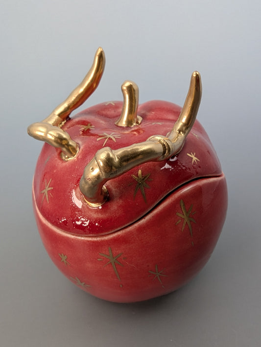 Wormy Apple Jar with Gold Accents