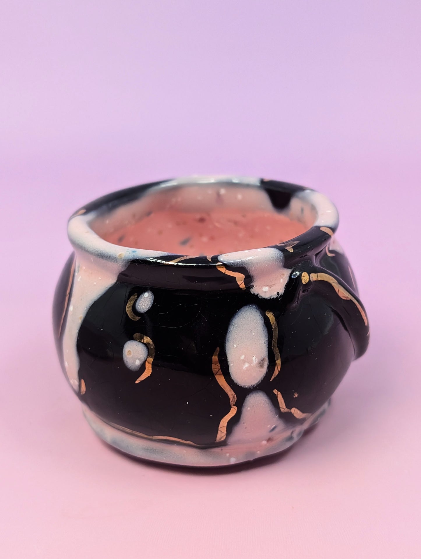 "Witchy Babe" Cauldron Matchstick Holder with Gold Glaze