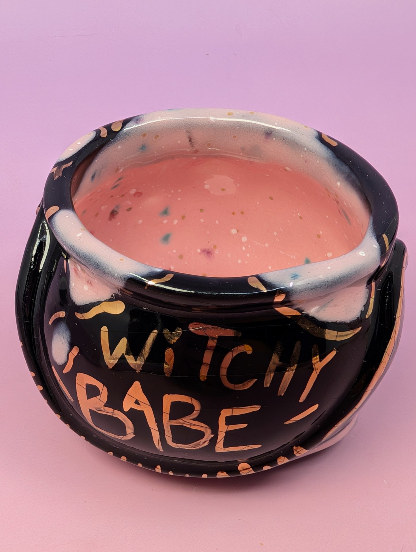 "Witchy Babe" Cauldron Matchstick Holder with Gold Glaze