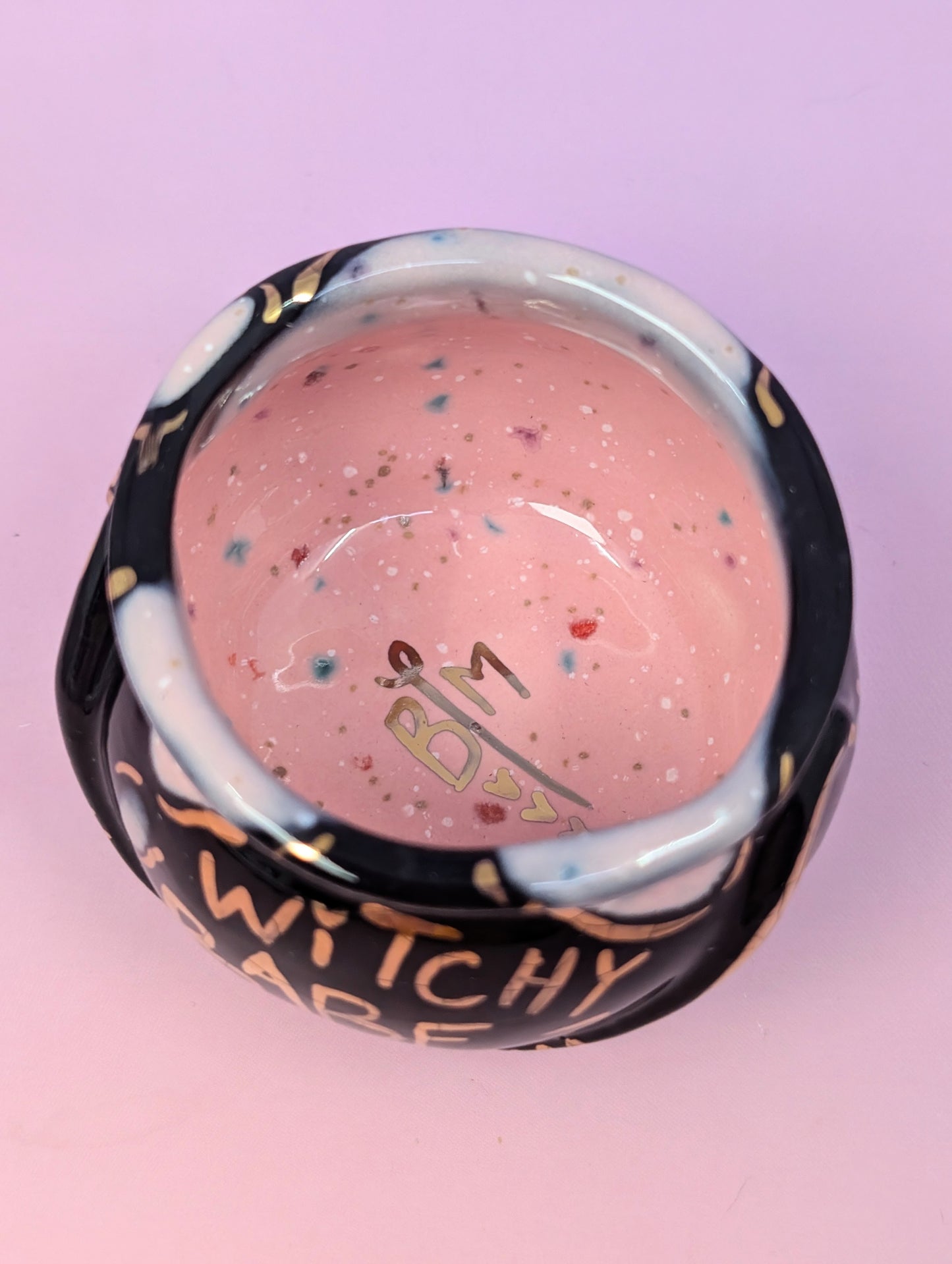 "Witchy Babe" Cauldron Matchstick Holder with Gold Glaze