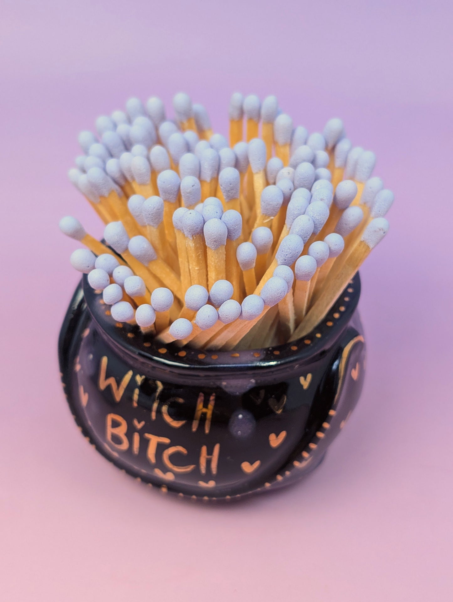 "Witch Bitch" Cauldron Matchstick Holder with Gold Glaze
