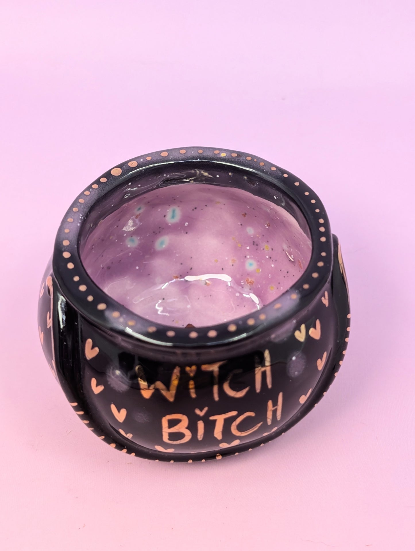 "Witch Bitch" Cauldron Matchstick Holder with Gold Glaze