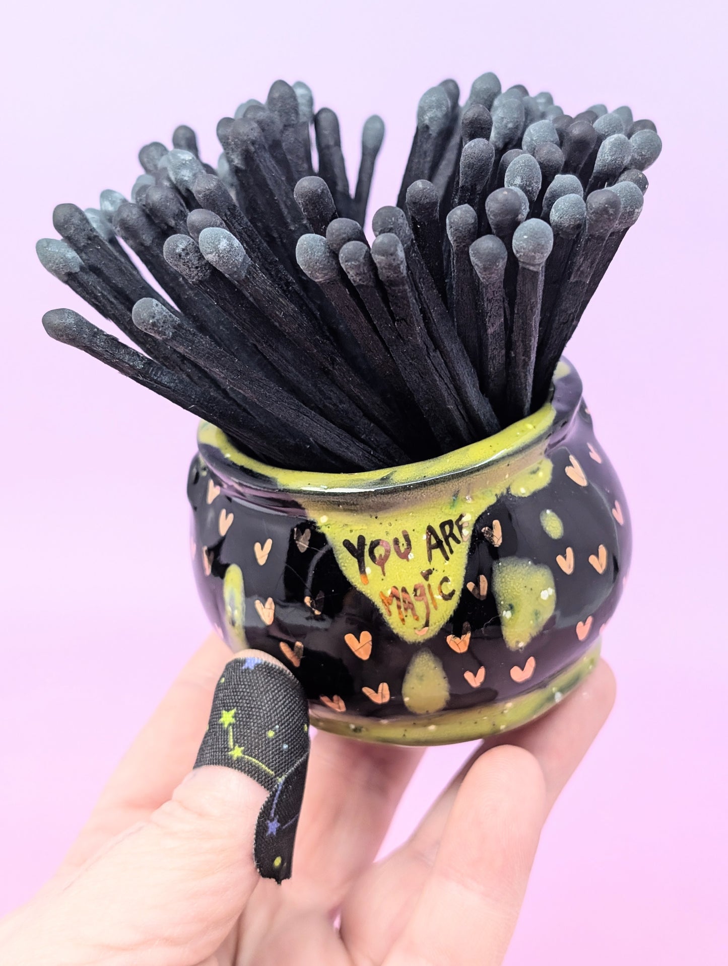 "You Are Magic" Cauldron Matchstick Holder with Gold Glaze