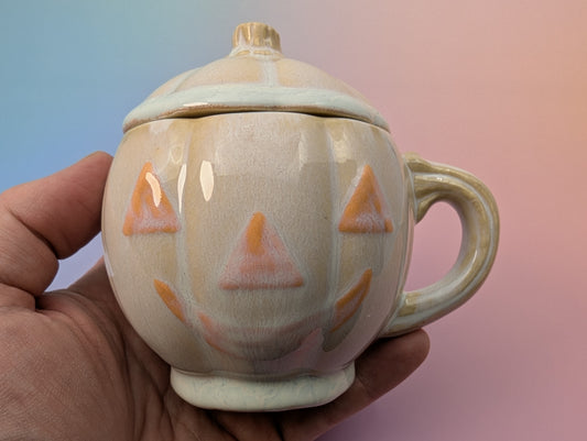 GOB Jack-o-Lantern Mug with Lid - Floating White with Orange