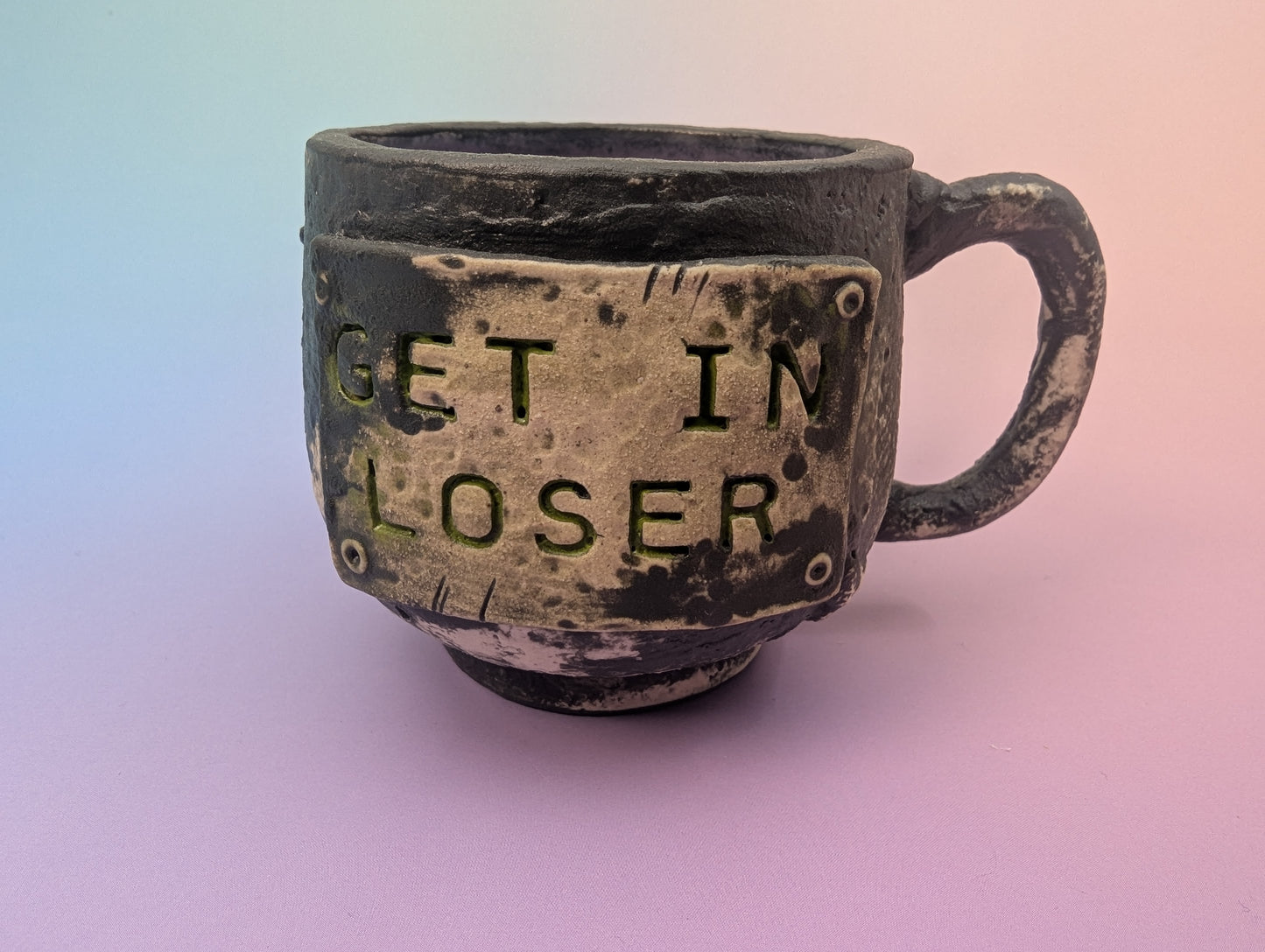 Get In Loser Teacup - Cratered Black Matte with Purple Inside