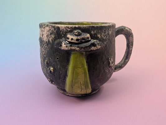 Get In Loser Teacup - Cratered Black Mixed Finish with Alien Green Inside