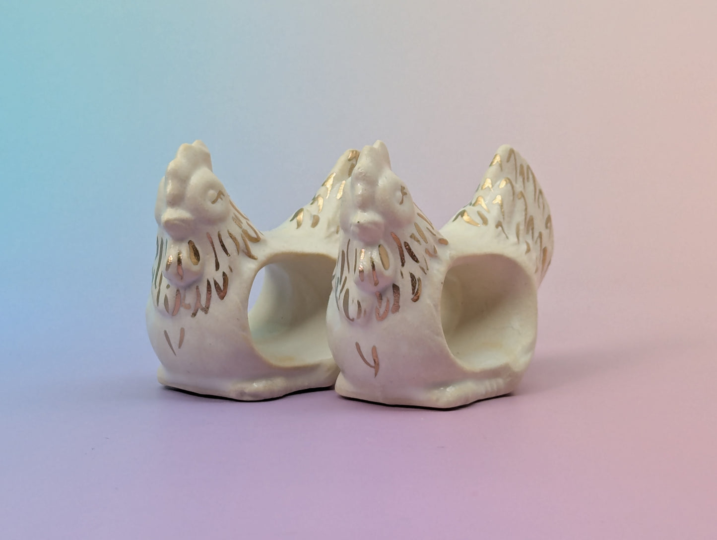 Hen Napkin Rings, Pair