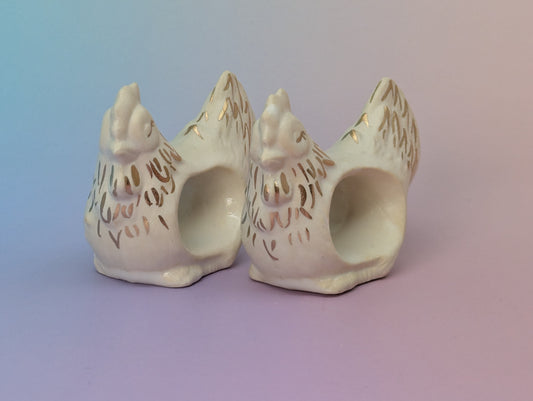 Hen Napkin Rings, Pair