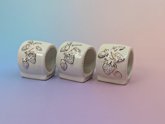 Strawberry Heart Napkin Rings x 3