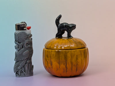 Black Cat on Pumpkin Jar