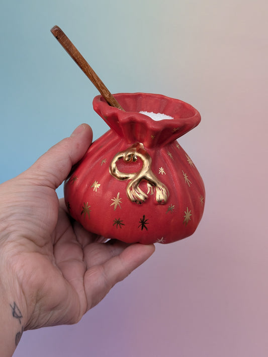 Salt Pouch/Vase with Stars & Wooden Spoon