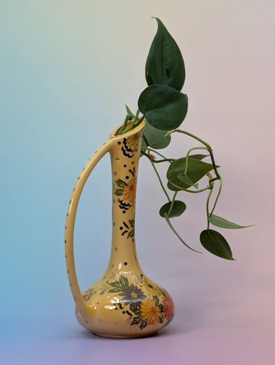 Vintage Pitcher Bud Vase w/Flowers "Cunt"