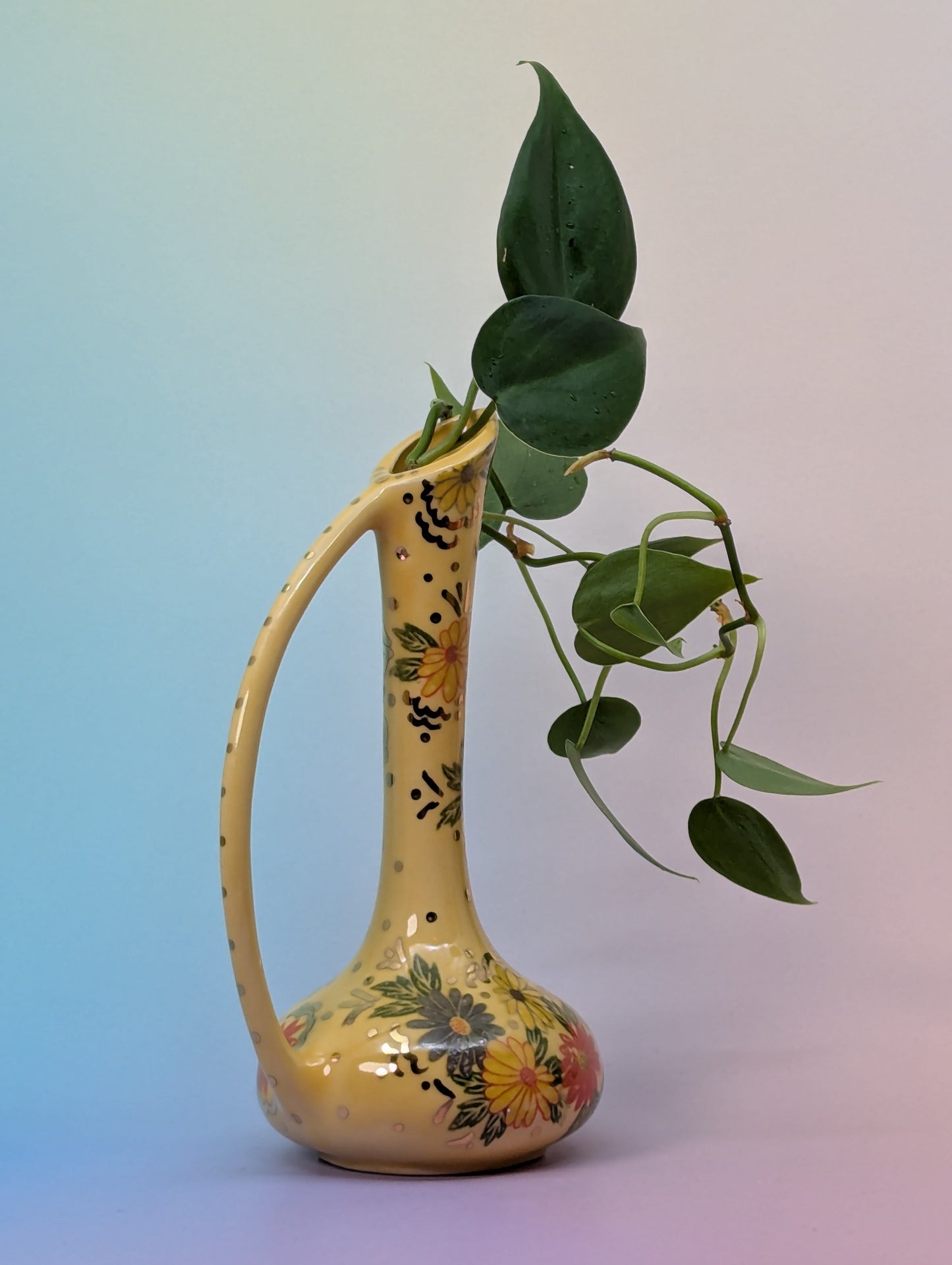 Vintage Pitcher Bud Vase w/Flowers "Cunt"