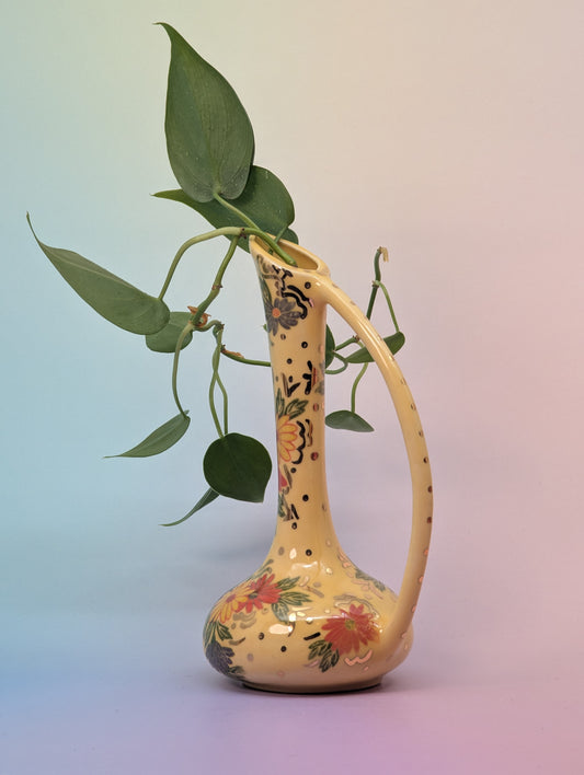 Vintage Pitcher Bud Vase w/Flowers "Cunt"