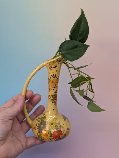Vintage Pitcher Bud Vase w/Flowers "Cunt"