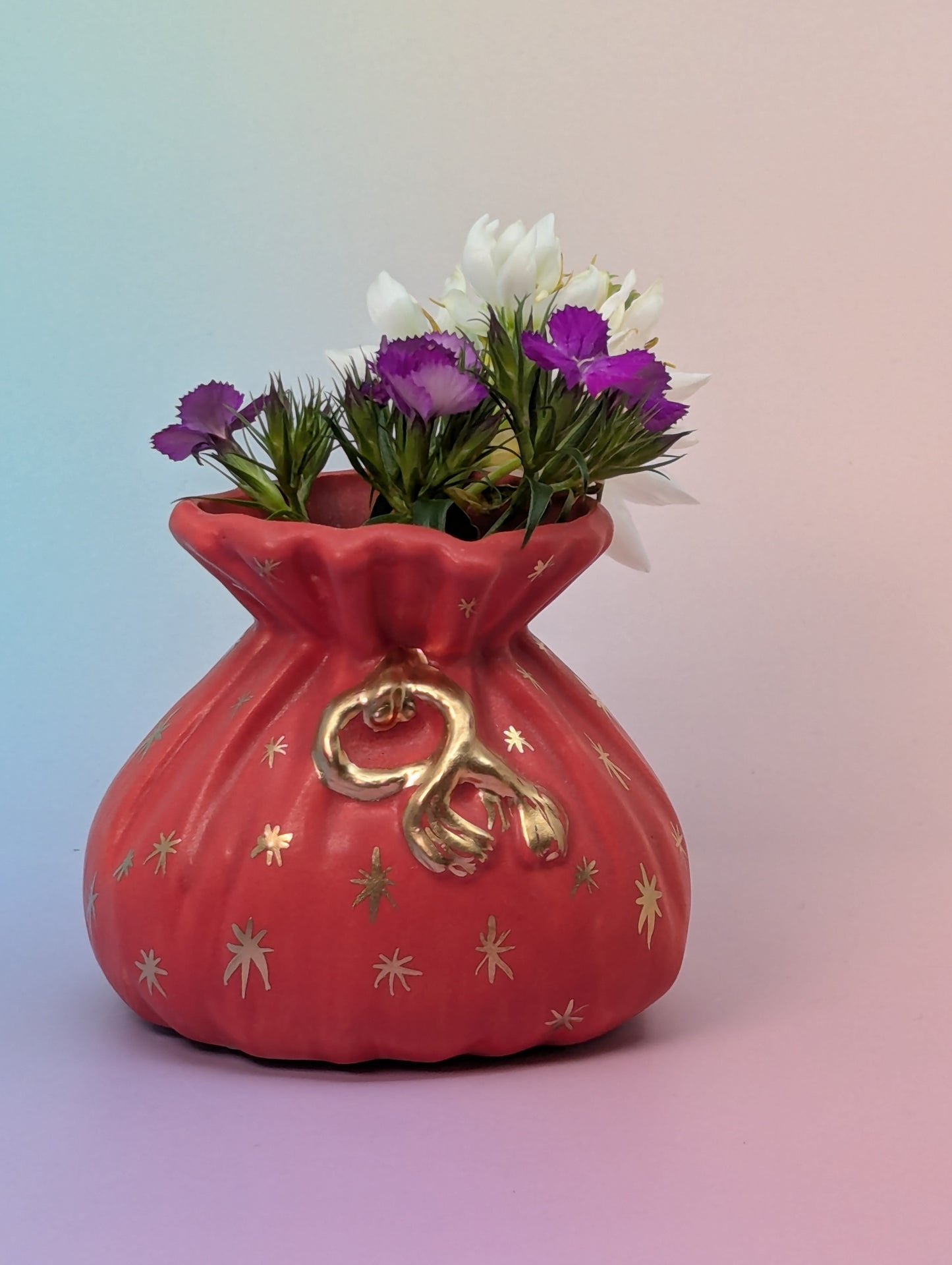 Salt Pouch/Vase with Stars & Wooden Spoon