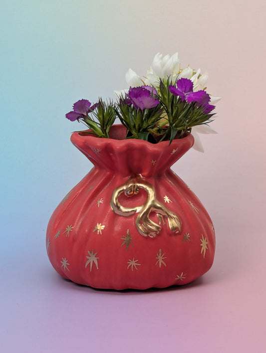 Salt Pouch/Vase with Stars & Wooden Spoon