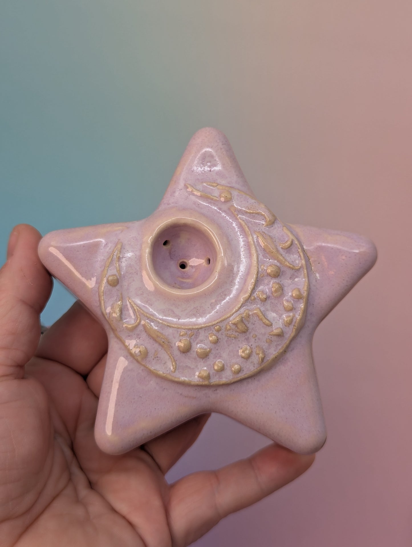 Floral Moon on Star Pipe - Floating Periwinkle