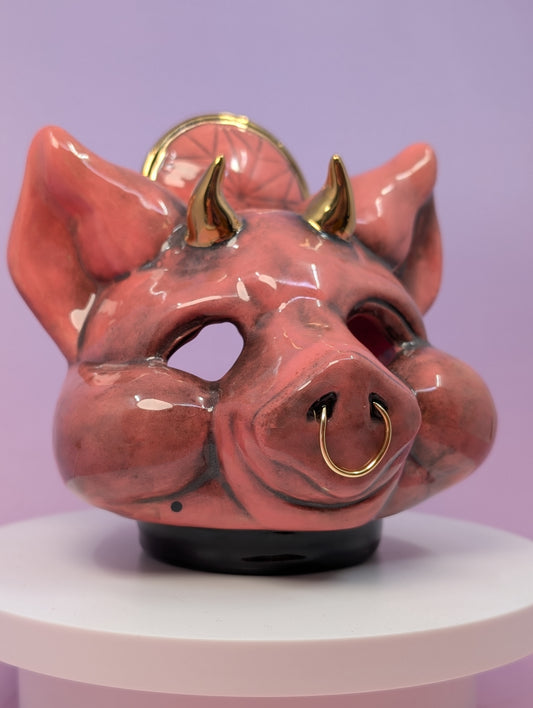 Horny Piggy Ashtray w/ Gold Glaze