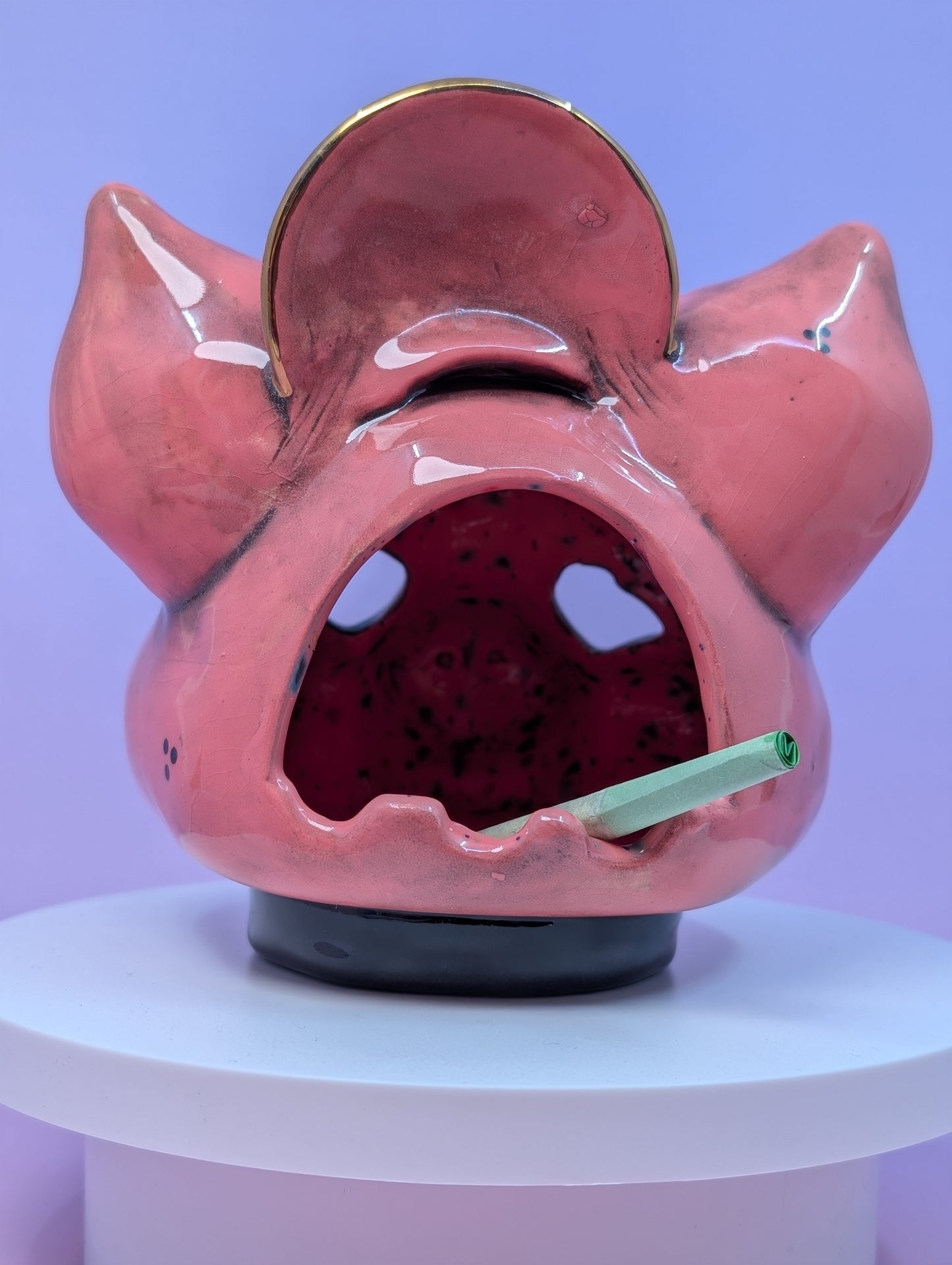 Horny Piggy Ashtray w/ Gold Glaze