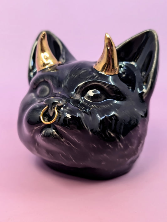 Devil Dink Ashtray w/ Gold Glaze