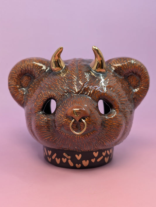 Horny Bear Ashtray W/Gold Glaze Hearts
